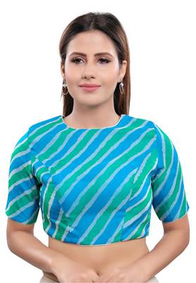 Women's Sky Blue Silk Blend Readymade Saree Blouse 1