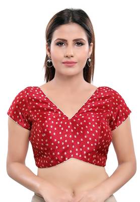 Women's Red Cotton Blend Readymade Saree Blouse 1