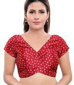 Women's Red Cotton Blend Readymade Saree Blouse