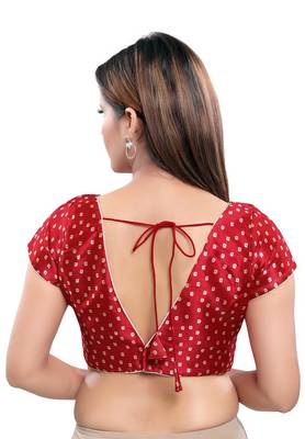 Women's Red Cotton Blend Readymade Saree Blouse 2