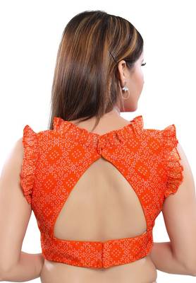 Women's Orange Silk Blend Readymade Saree Blouse 2
