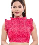 Women's Pink Silk Blend Readymade Saree Blouse