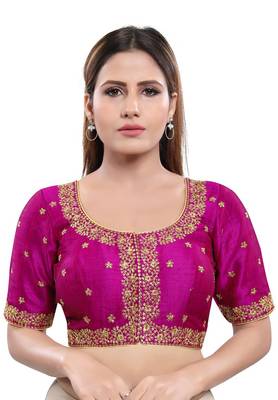 Women's Magenta Art Silk Readymade Saree Blouse 1