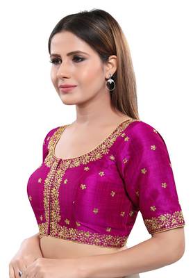 Women's Magenta Art Silk Readymade Saree Blouse 3