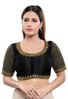 Women's Black Art Silk Readymade Saree Blouse 1