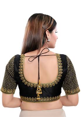 Women's Black Art Silk Readymade Saree Blouse 2