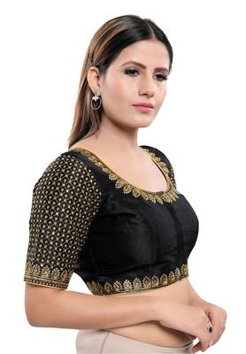 Women's Black Art Silk Readymade Saree Blouse 3