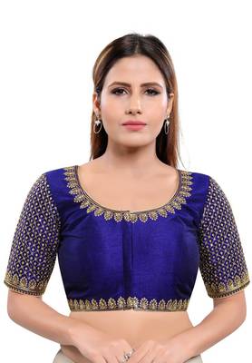 Women's Navy Blue Art Silk Readymade Saree Blouse 1