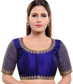 Women's Navy Blue Art Silk Readymade Saree Blouse
