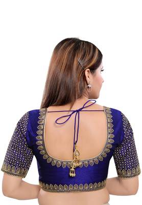 Women's Navy Blue Art Silk Readymade Saree Blouse 2