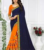 blue embroidered georgette saree with blouse