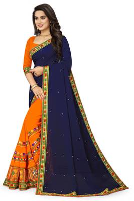 blue embroidered georgette saree with blouse 2