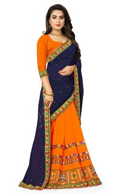 blue embroidered georgette saree with blouse 3