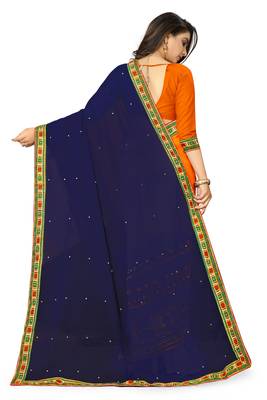 blue embroidered georgette saree with blouse 4