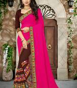 pink embroidered georgette saree with blouse