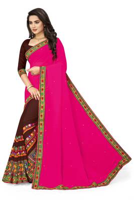 pink embroidered georgette saree with blouse 2