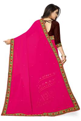 pink embroidered georgette saree with blouse 4