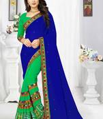 blue embroidered georgette saree with blouse