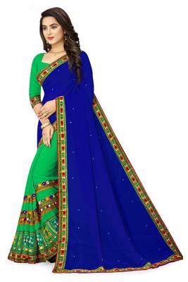 blue embroidered georgette saree with blouse 2