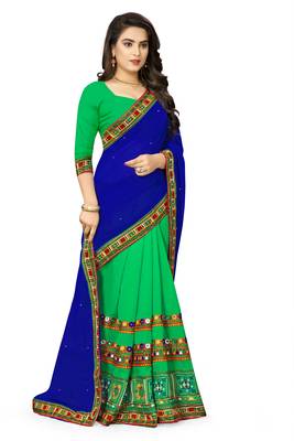 blue embroidered georgette saree with blouse 3