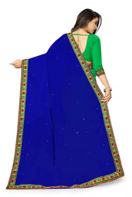 blue embroidered georgette saree with blouse 4