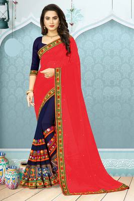 pink embroidered georgette saree with blouse 1