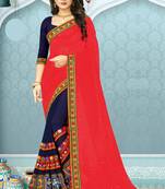 pink embroidered georgette saree with blouse