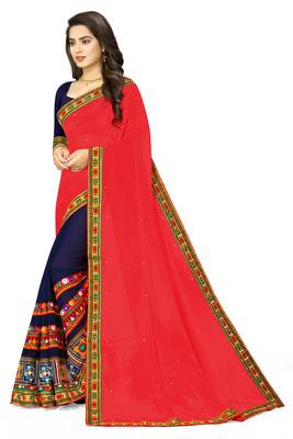 pink embroidered georgette saree with blouse 2