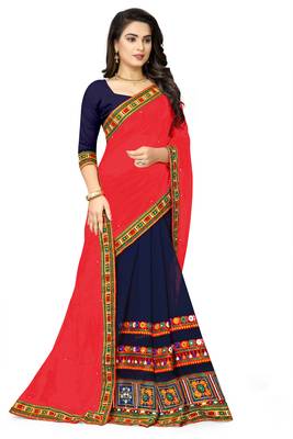 pink embroidered georgette saree with blouse 3