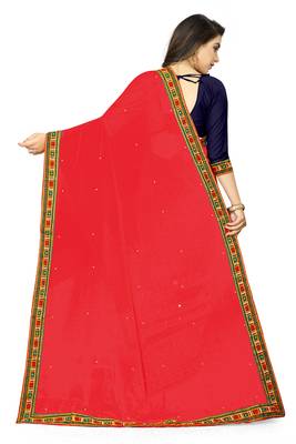 pink embroidered georgette saree with blouse 4