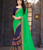 green embroidered georgette saree with blouse