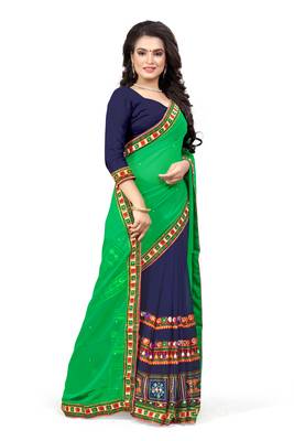 green embroidered georgette saree with blouse 3