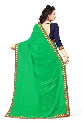 green embroidered georgette saree with blouse 4