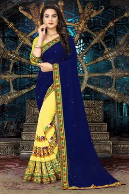 blue embroidered georgette saree with blouse 1