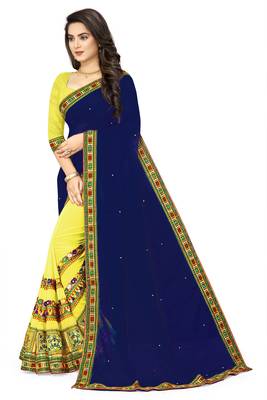 blue embroidered georgette saree with blouse 2