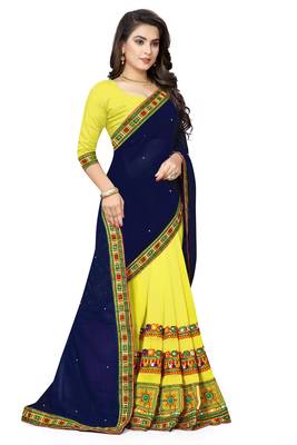 blue embroidered georgette saree with blouse 3
