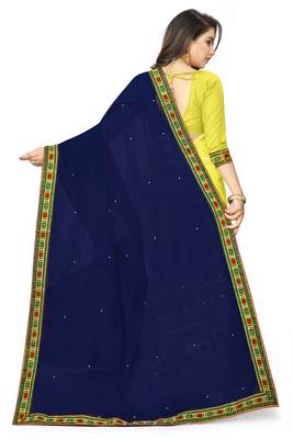 blue embroidered georgette saree with blouse 4