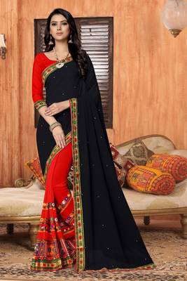 black embroidered georgette saree with blouse 1