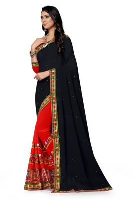 black embroidered georgette saree with blouse 2