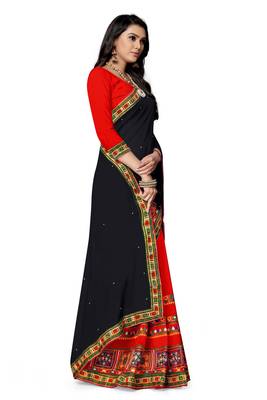 black embroidered georgette saree with blouse 3