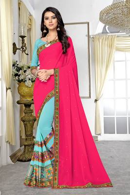 pink embroidered georgette saree with blouse 1