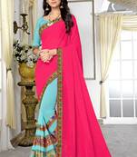 pink embroidered georgette saree with blouse