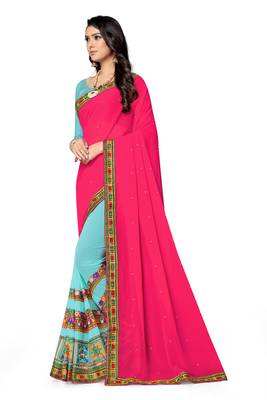 pink embroidered georgette saree with blouse 2