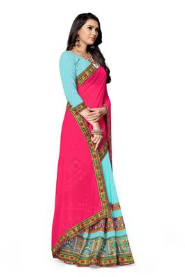 pink embroidered georgette saree with blouse 3