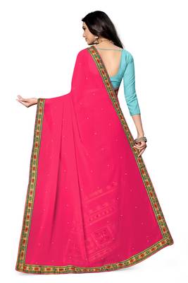 pink embroidered georgette saree with blouse 4