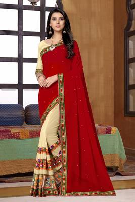 maroon embroidered georgette saree with blouse 1