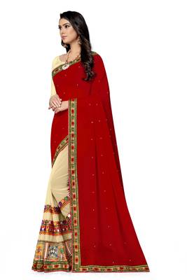 maroon embroidered georgette saree with blouse 2