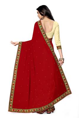 maroon embroidered georgette saree with blouse 4