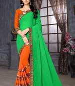 green embroidered georgette saree with blouse
