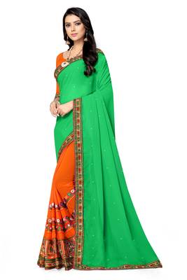 green embroidered georgette saree with blouse 2